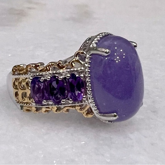Burmese Purple Jade Amethyst 14K YG Sterling Silver Statement Ring - Picture 4 of 11